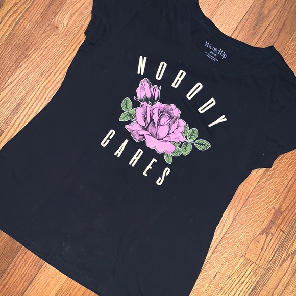 Girls Misses 2XL size 19 NOBODY CARES short sleeve top - Picture 1 of 3